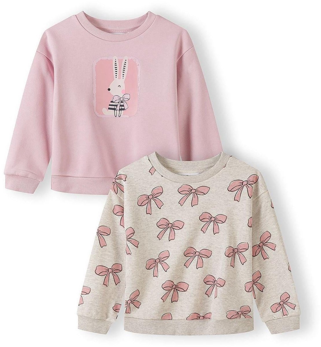 Minoti sweater meisjes 2-pack met konijn en strikjes - lichtroze