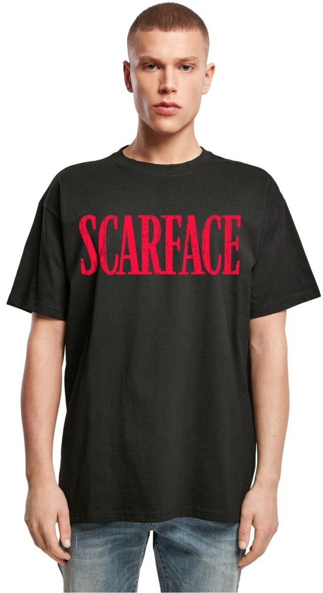 Merchcode Scarface - Distressed Logo Oversize Heren Tshirt - XL - Zwart