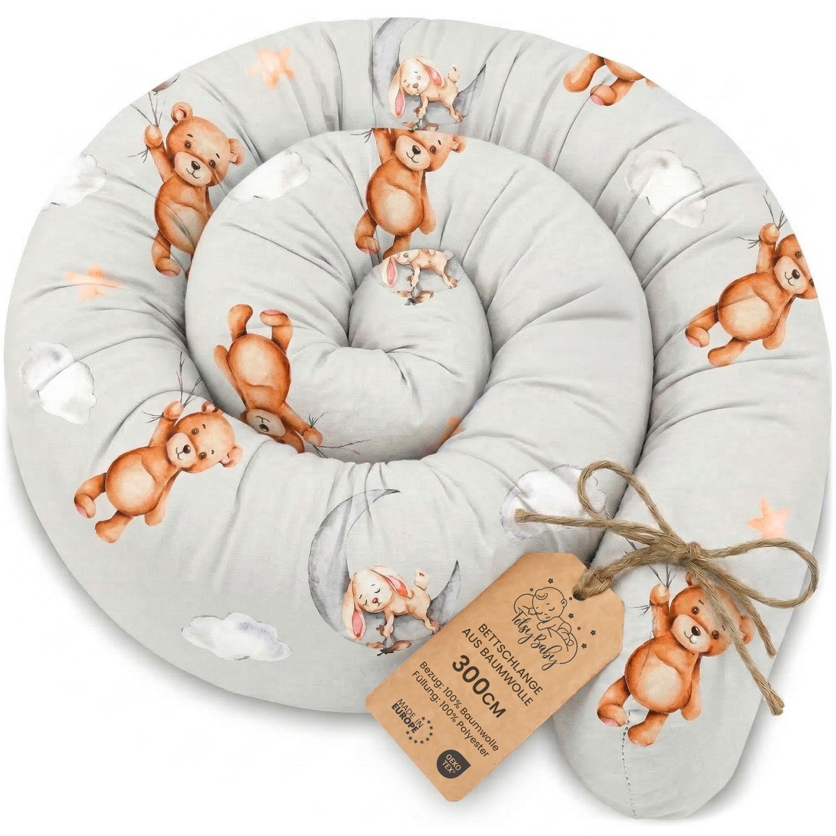 Zijslaper kussen Lichaamskussen 300 cm Katoen - Lang kussen bed rol slaapkussen nek rol Decoratie voor kinderkamer Oeko-Tex Teddyberen