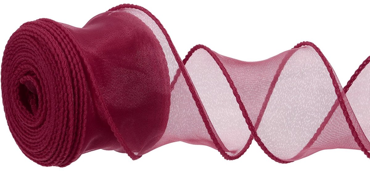 Bedraad chiffonlint 1-1/2 inch x 10 m, doorschijnend bedrade organza-lint, visstaartgaren, cadeaulinten voor knutselen, geschenkverpakking, bloemenboeket, bordeaux