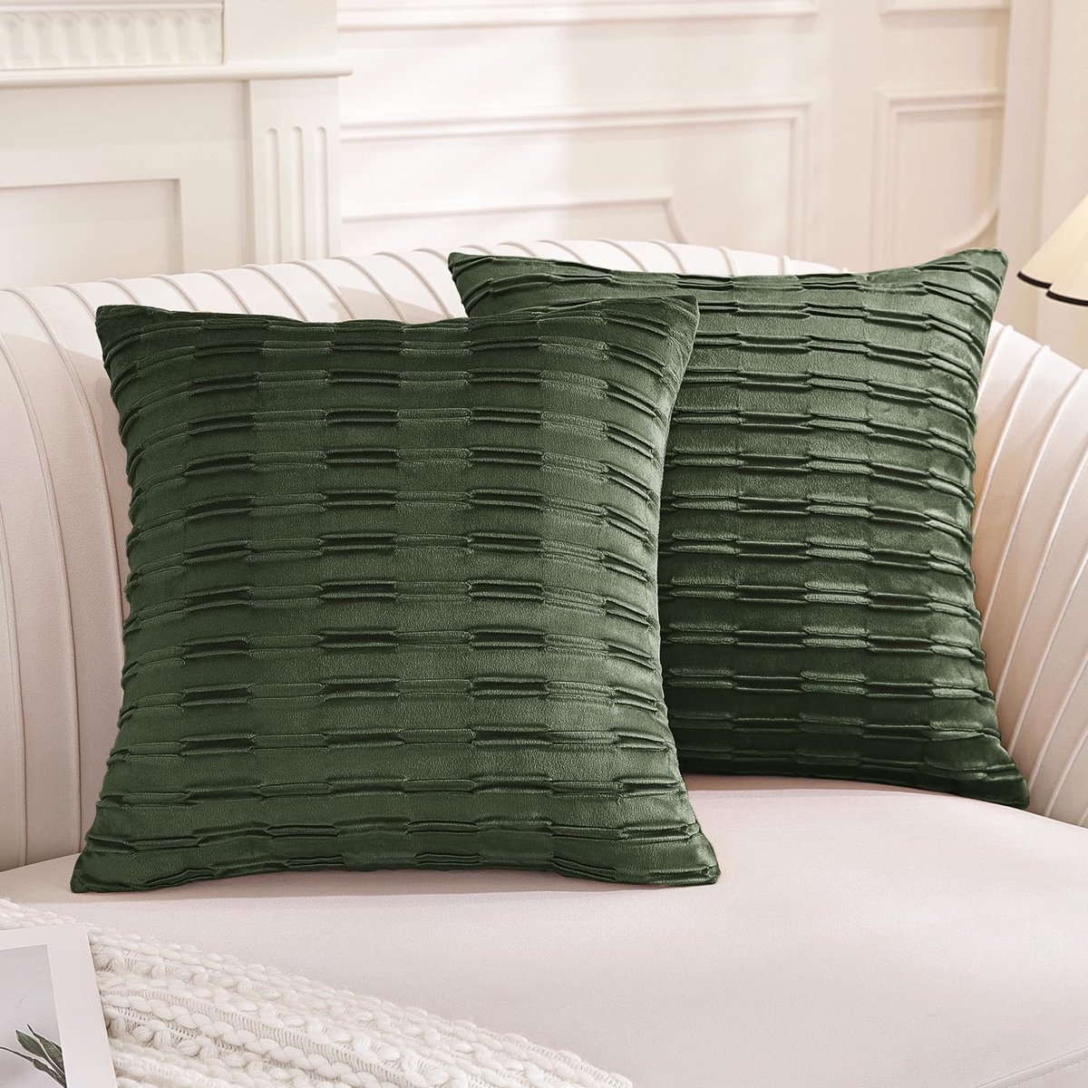 Set van 2 Kussenhoezen 45x45, Decoratieve Kussensloop, Zachte Kussenslopen met Verborgen Rits, Moderne Kussenhoes voor Bank Slaapkamer Woonkamer, Resistent Anti-Mijt, Saliegroen