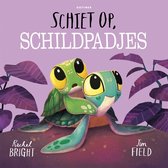 Boekillustratie van twee schildpadjes met grote ogen, met de titel 'Schiet op, schildpadjes'.