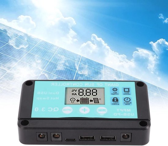 Zonne Laadregelaar - Solar Controller MPPT - Energie Beheer - Dubbele USB Uitgang - 10A - Zwart