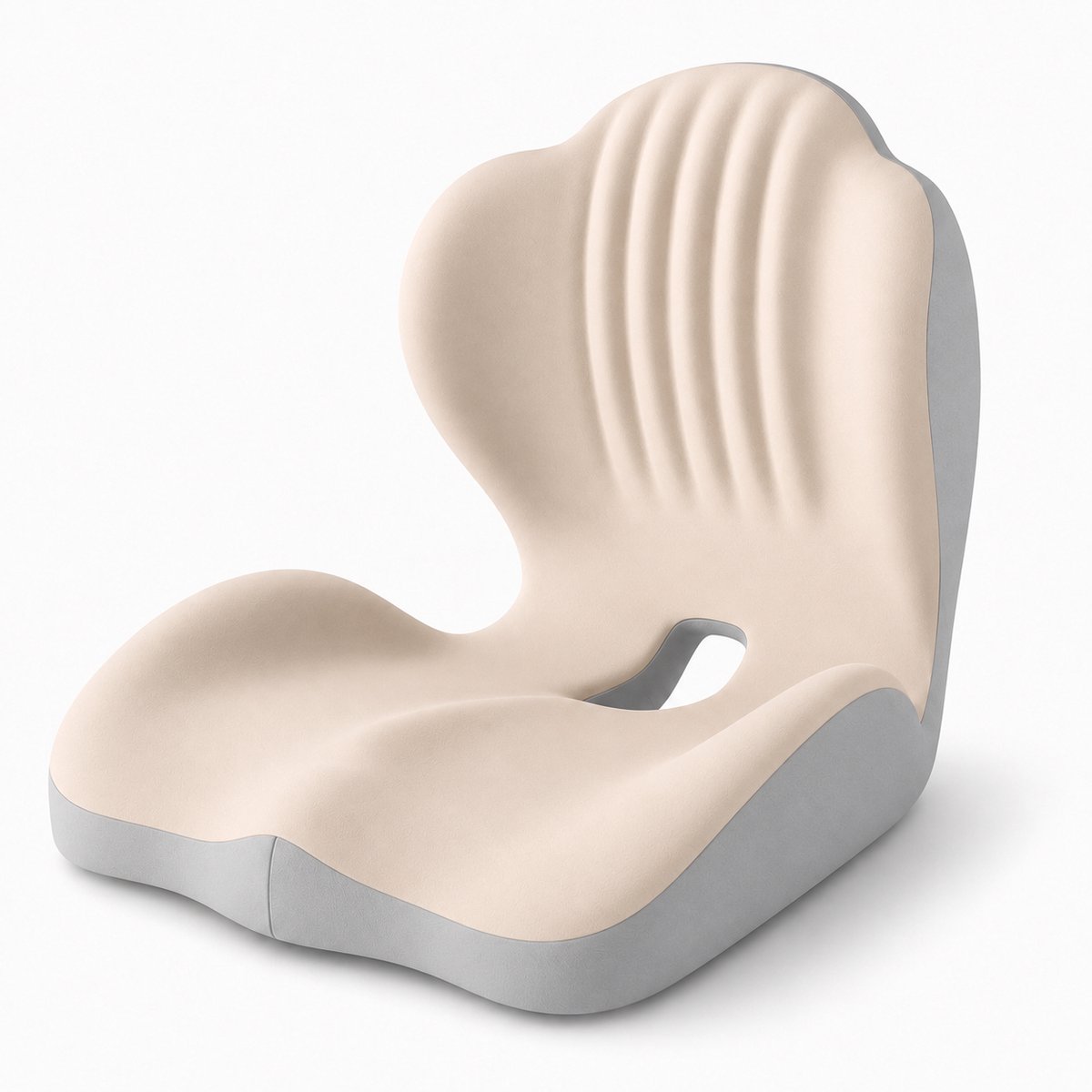 Gloovon® Orthopedisch Zitkussen - Tegen Rugpijn & Stuitpijn - Geschikt voor Kantoor, Auto en Thuis - Memory Foam - 44x40x37 cm - Beige/Grijs