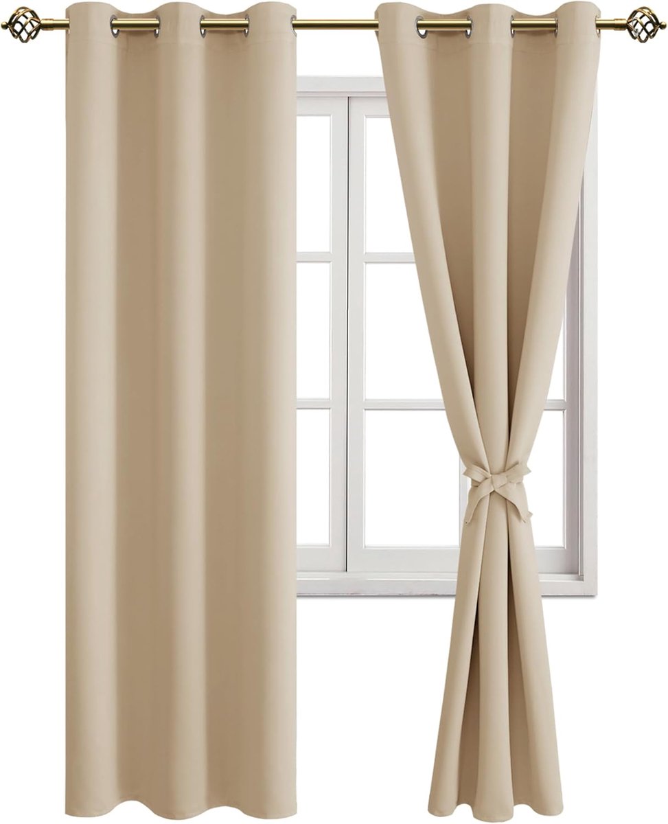 Verduisterende gordijnen, inslagringen, voor slaapkamer, woonkamer, beige, 2 stuks, 228 x 117 cm (H x B)