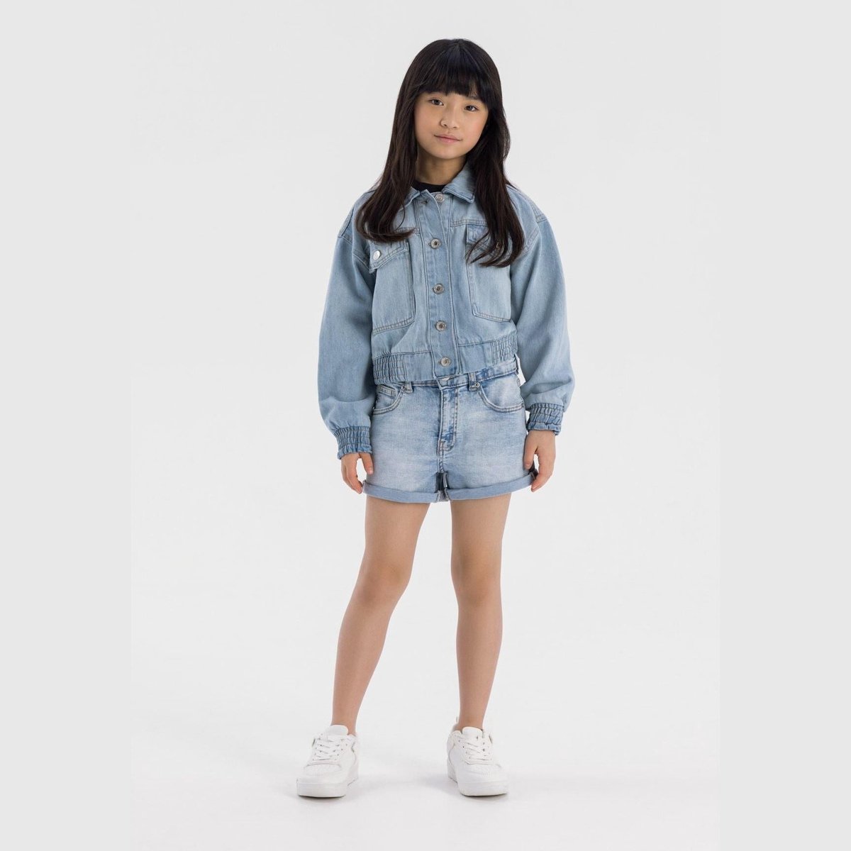Minoti korte spijkerbroek meisjes hoge taille - katoen - blauw