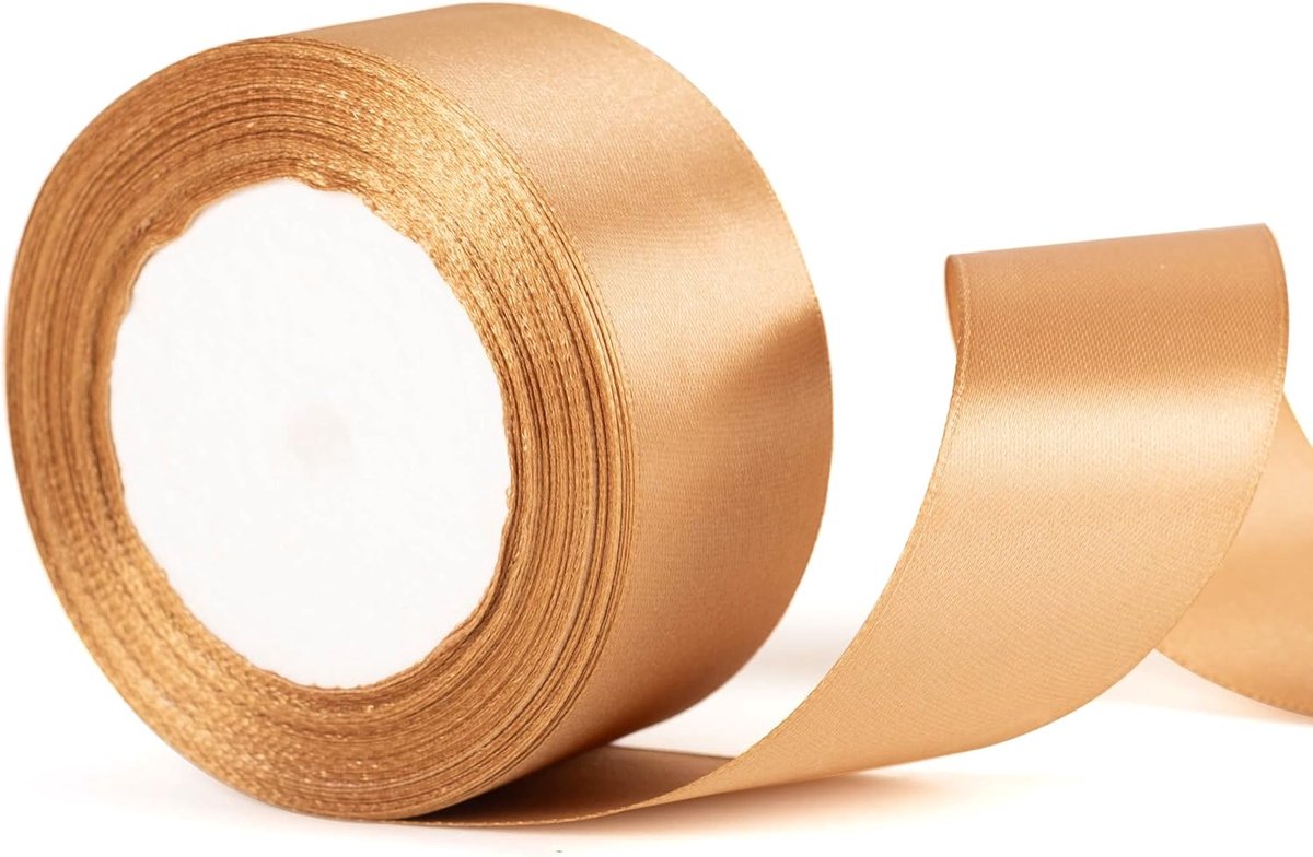 50 mm breed champagnekleurig goudlint, dik satijnen kerstlint van goud voor het inpakken van cadeaus, kersttaarten, strikken, boeketten, knutselwerkjes en decoraties voor trouwauto's.