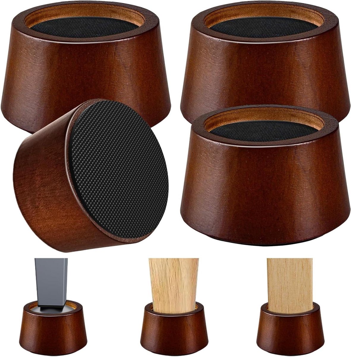 Meubelverhogers - Bedverhogers - Meubels Verhogen - Massief Eiken - 4 stuks - Walnootkleur