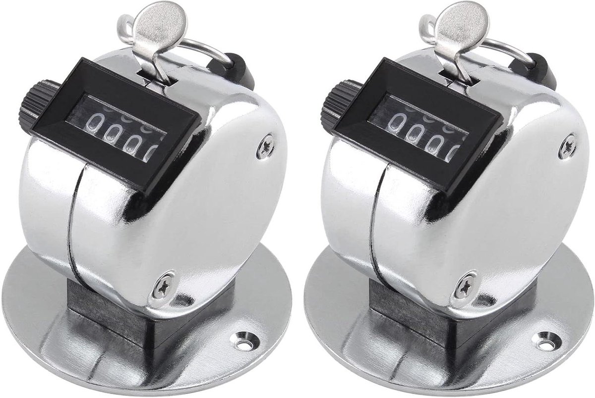 Bureau Tally Counter - Nummer Teller Clicker - Activiteiten Tellen - Mechanisch Geen Batterijen - 4 Cijfer - Zilver