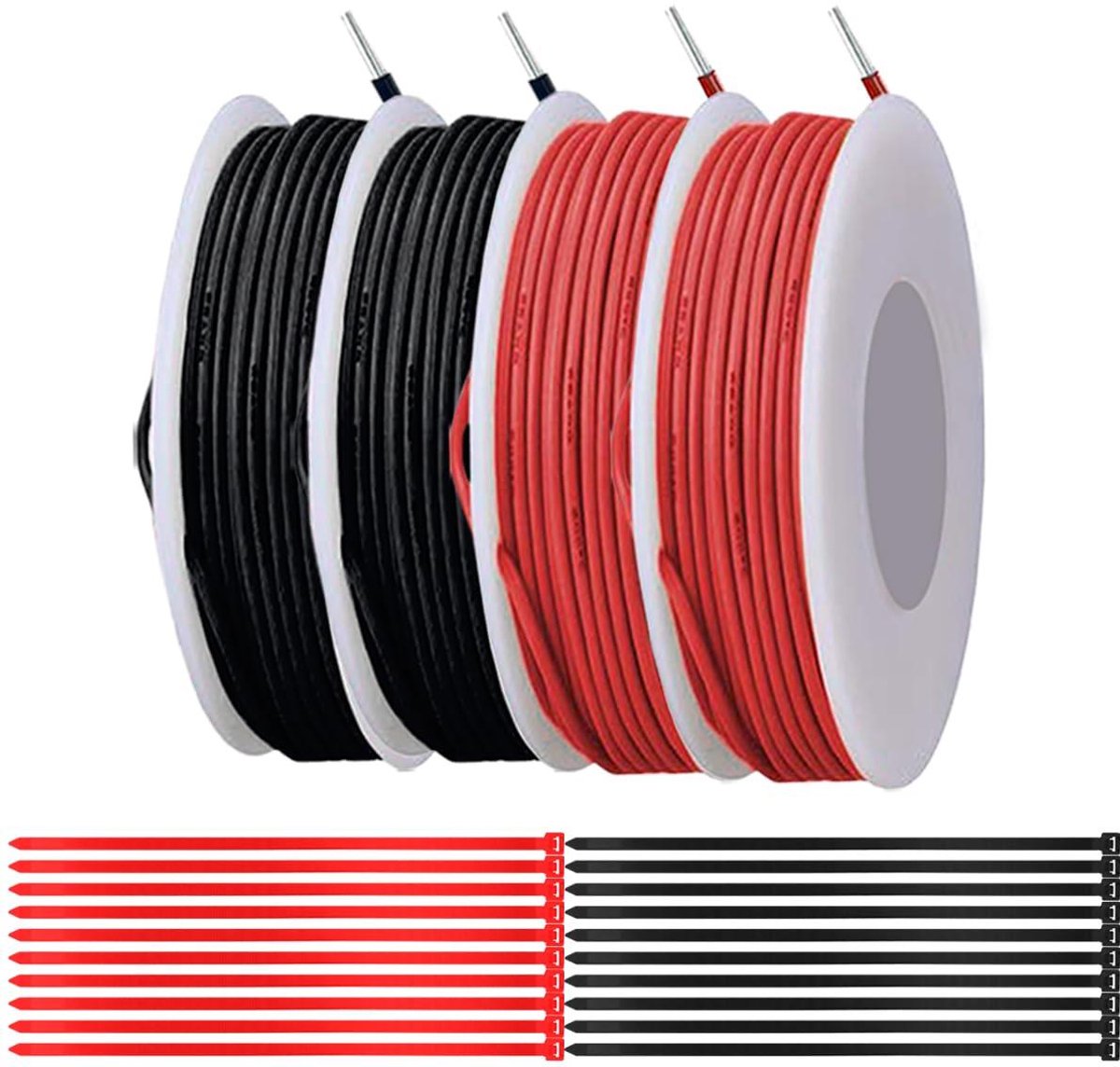 Massieve Koperen Elektrische Draad 26 AWG 300V PVC Isolatie Rood Zwart 2 Kleuren 5 Meter