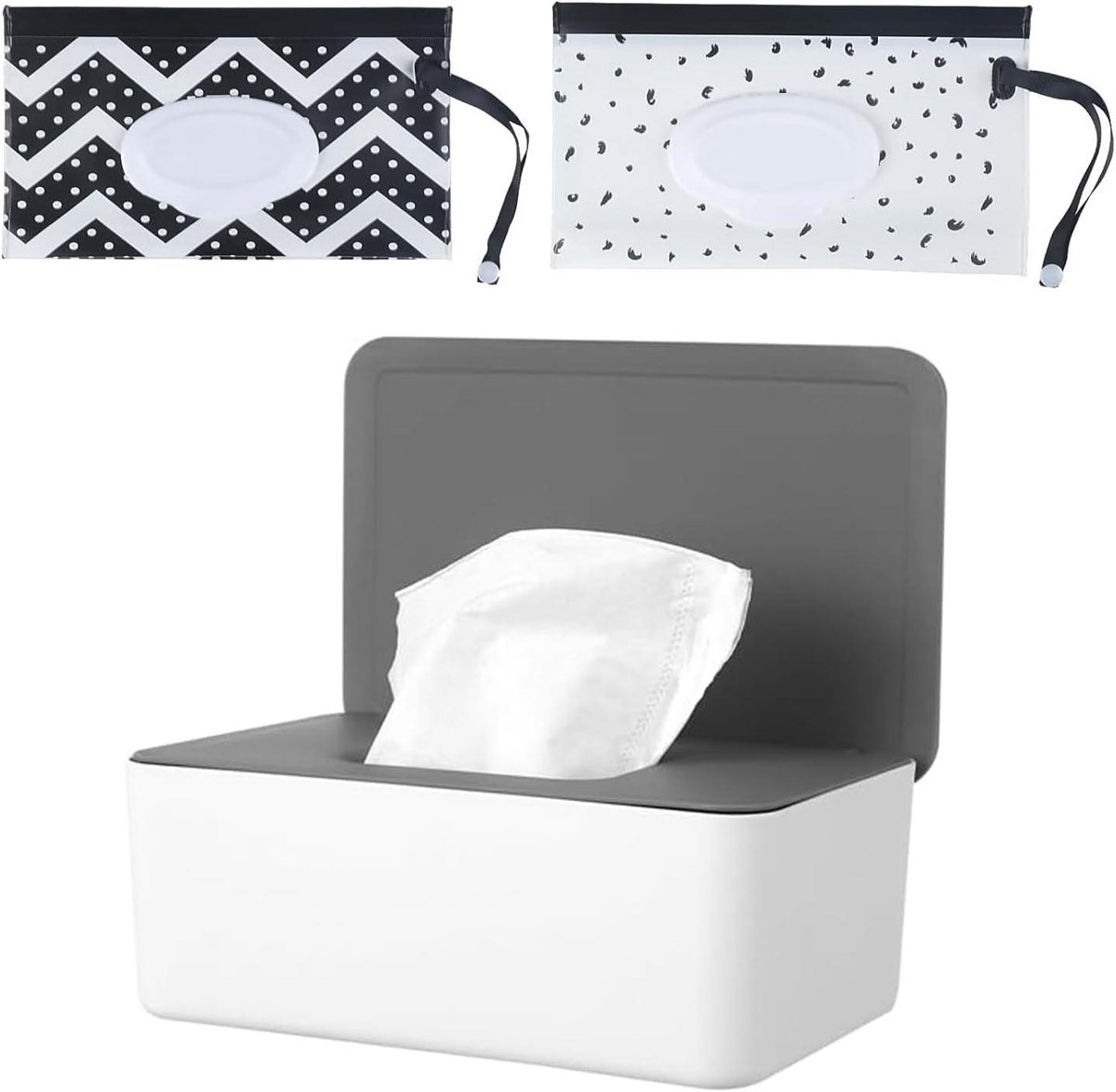 Babydoekjes Houder Set - Reis Doekjes Houder - Hygiëne Onderweg - Herbruikbaar en Wasbaar - 18.5 x 12.2 cm - Grijs