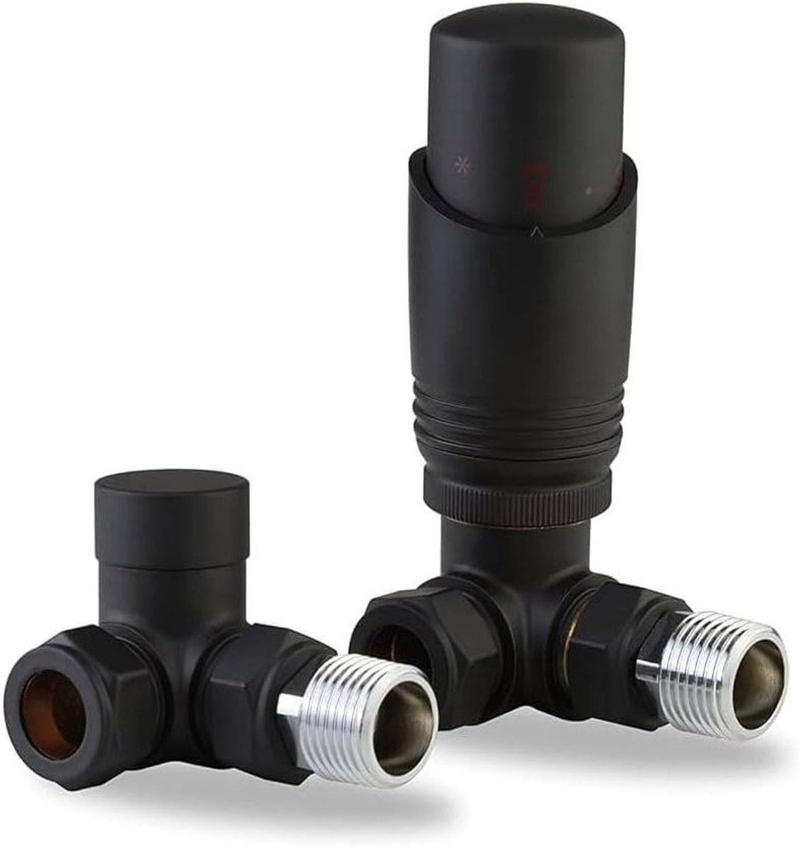 Thermostatische Radiatorafsluiter - TRV Set - Verwarming Regelen - Hoekmodel - 15mm x 1/2" - Mat Zwart
