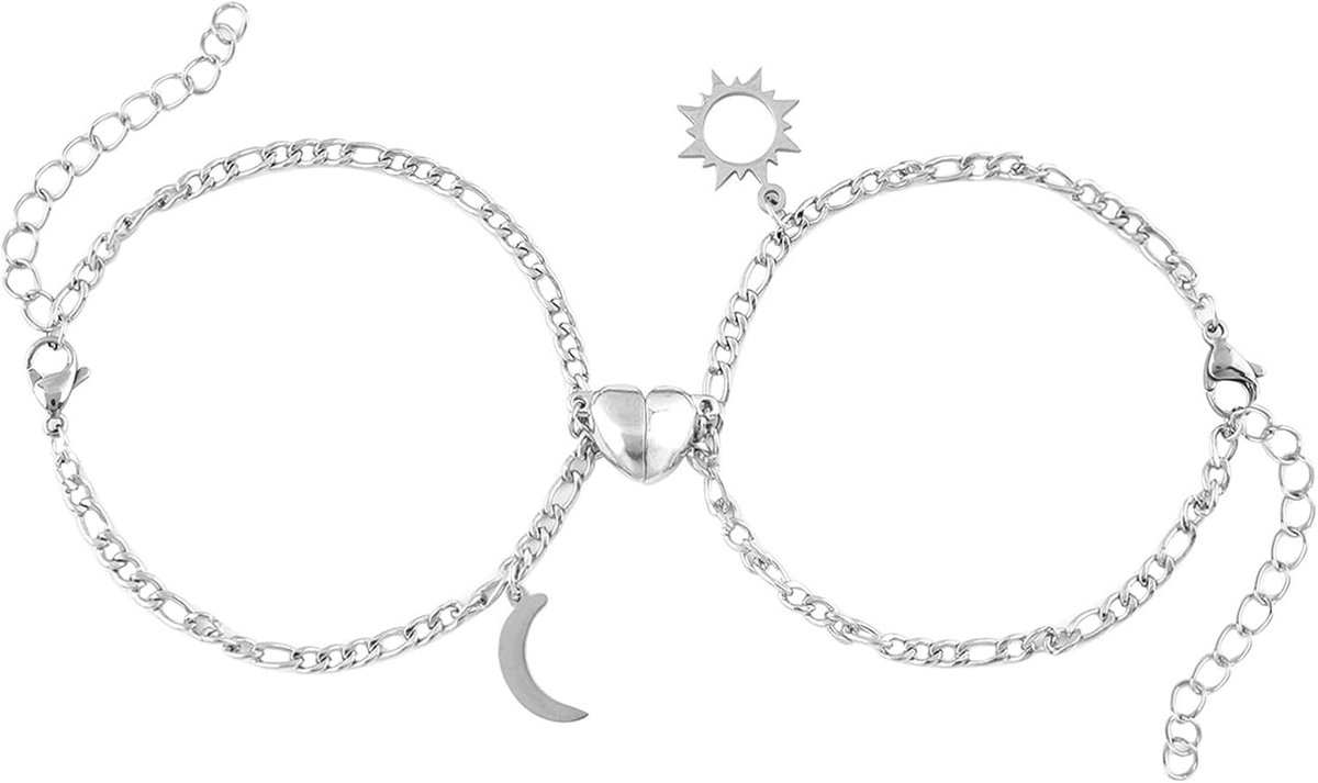Armbanden met maan en zon, hanger, hart, partnerarmbanden, cadeau voor hem en haar