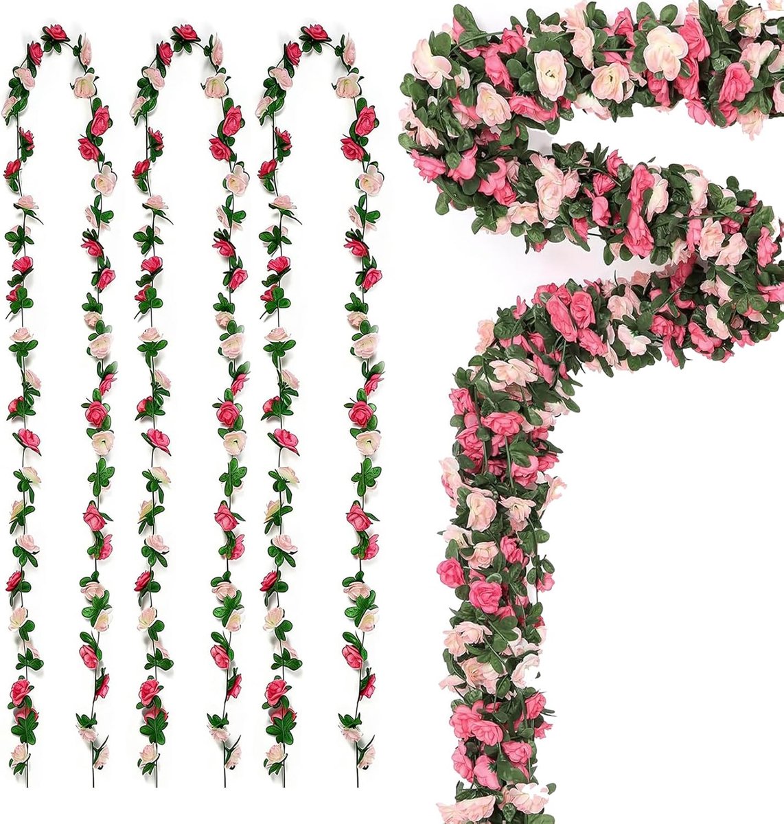 3 stuks - Kunstmatige bloemenranken - Kunstmatige rozenranken - Klimop Slinger - Krans met fietsthema - Kunstkrans - Stijlvolle krans - Bruiloftsdecoratie - Geschikt voor Valentijnsdag, feesten, bruiloften, tuinen, enz - Roze