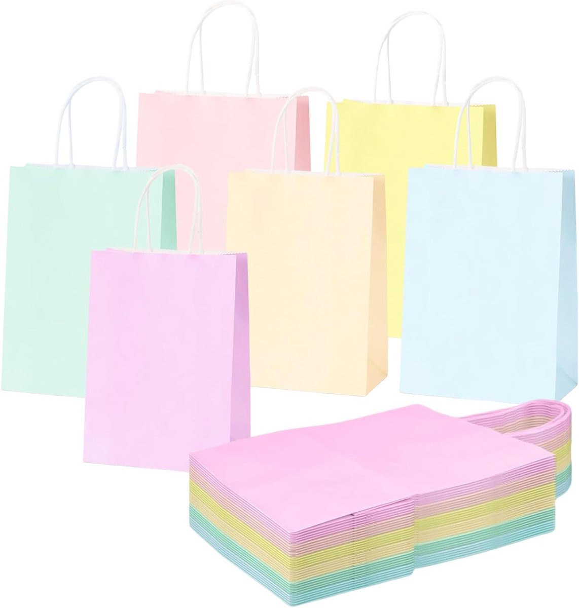30 stuks geschenkzakje papier pastel feestzakjes voor kinderen, volwassenen, macaron gemengde kleuren, kleine verjaardagsfeestjes, snoepjes, kraftpapieren zakken met handvat voor geschenken, Kerstmis