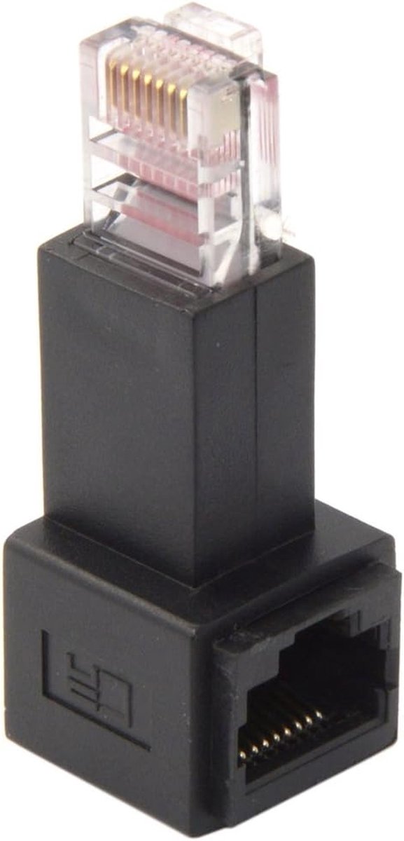 RJ45 Netwerk Adapter - Ethernet Connector - Kabel Verlengen - Linkshoekig 90 Graden - Standaard - Zwart