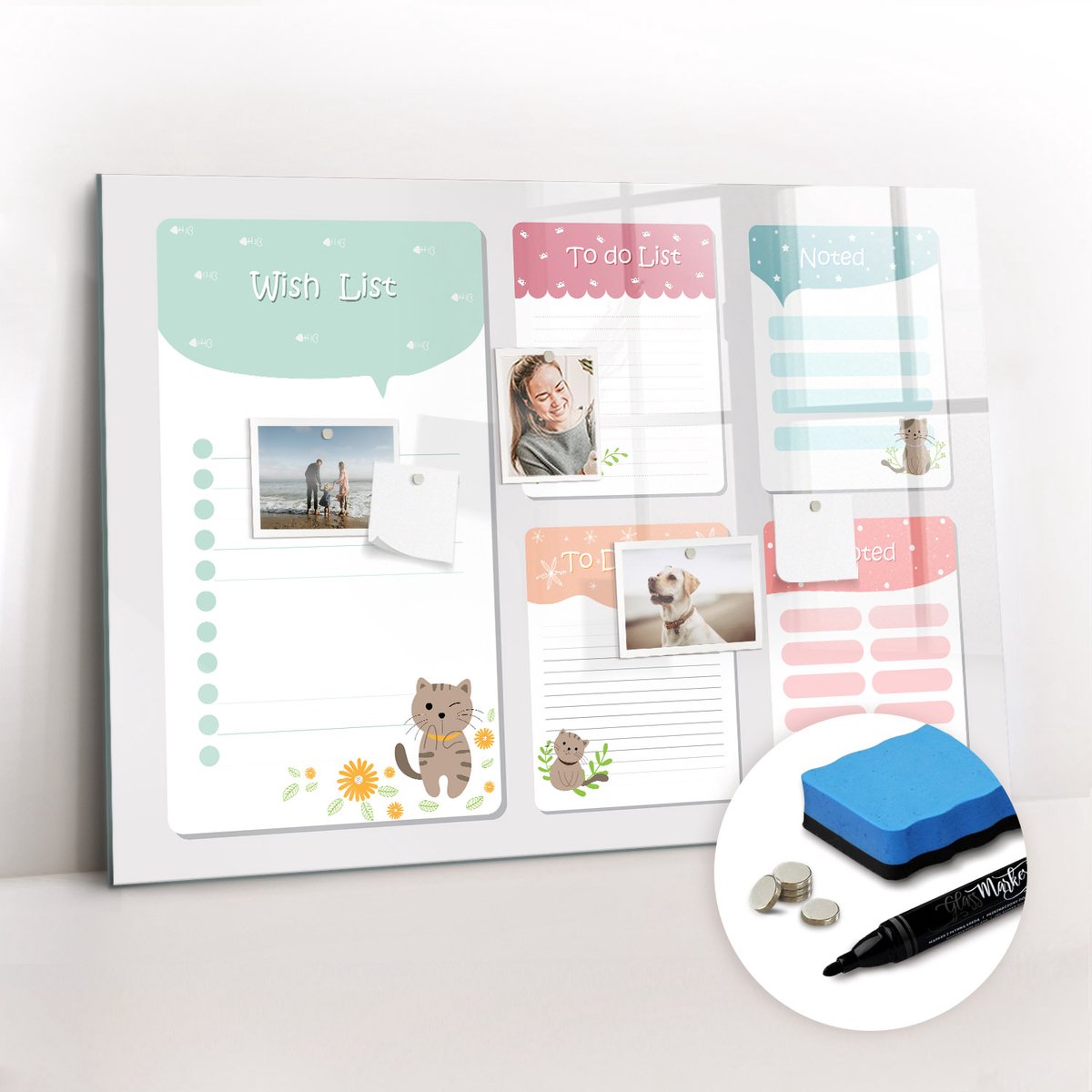 Tulup Whitebord - Wensenlijst - 100 x 70 cm - Veelkleurig Magneetbord Design - Gratis 5 Sterke Magneten + Whiteboard Marker & Wisser - Interieur Accessoires Kantoor - Magneetbord Design - Planning Muur