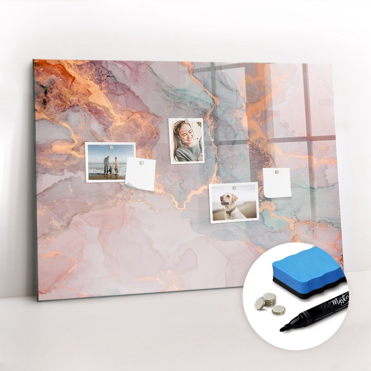 Tulup Whitebord - Decoratief marmer - 100 x 70 cm - Veelkleurig Memobord Glas - Gratis 5 Sterke Magneten + Whiteboard Marker & Wisser - Decoratief Magnetisch Bord - Magnetisch Memobord - Inspiratiebord Kantoor