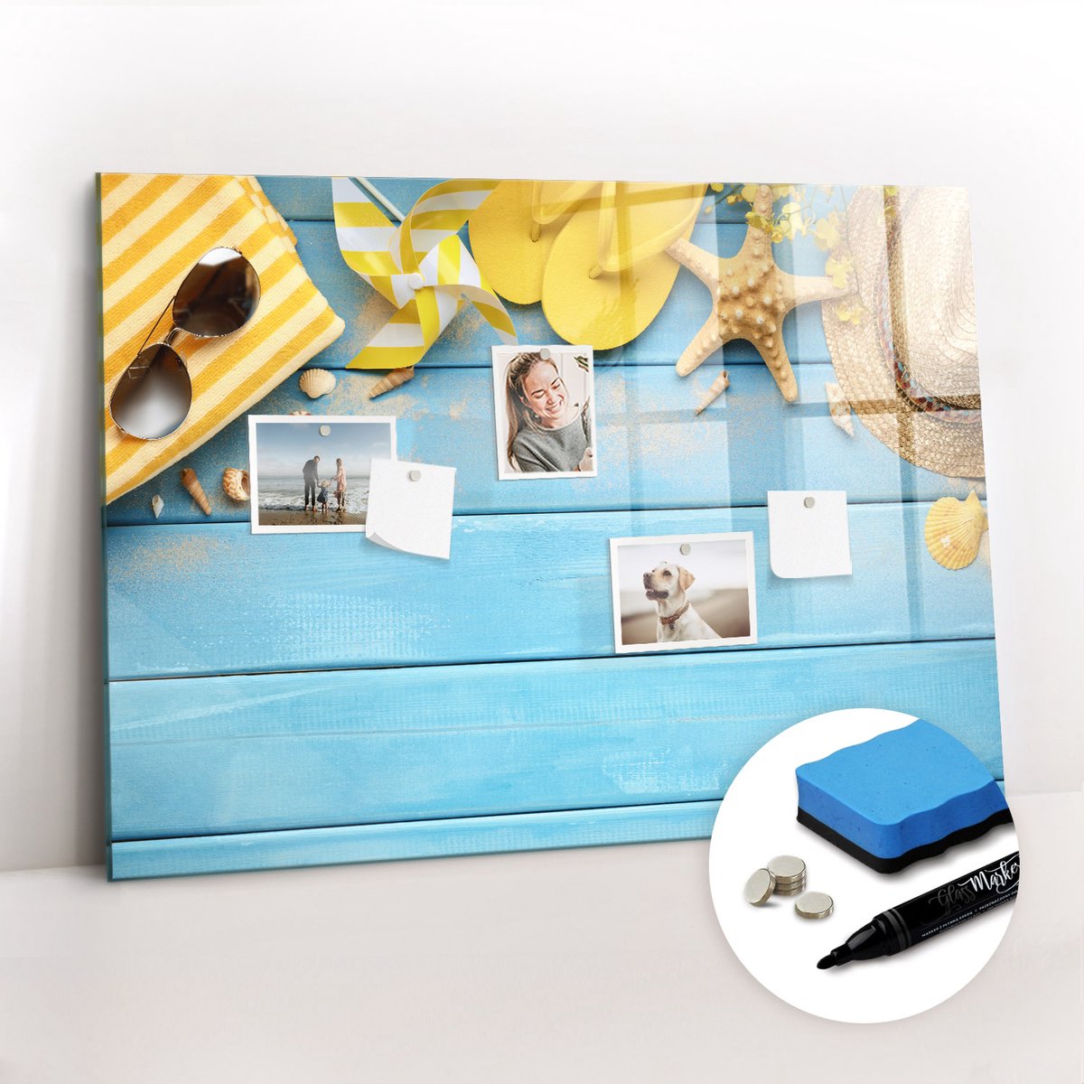 Tulup Whitebord - Vakantie strandaccessoires - 100 x 70 cm - Veelkleurig Magnet Board - Gratis 5 Sterke Magneten + Whiteboard Marker & Wisser - Minimalistisch Prikbord - Magnetic Board - Notitiebord Werkplek