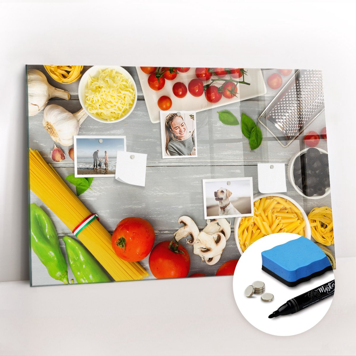 Tulup Whitebord - Ingrediënten - 90 x 60 cm - Veelkleurig Decoratieve magneetborden met print - Gratis 5 Sterke Magneten + Whiteboard Marker & Wisser - Decoratief Magnetisch Bord - Memo Magneetbord - Ideeënbord Thuiswerkplek