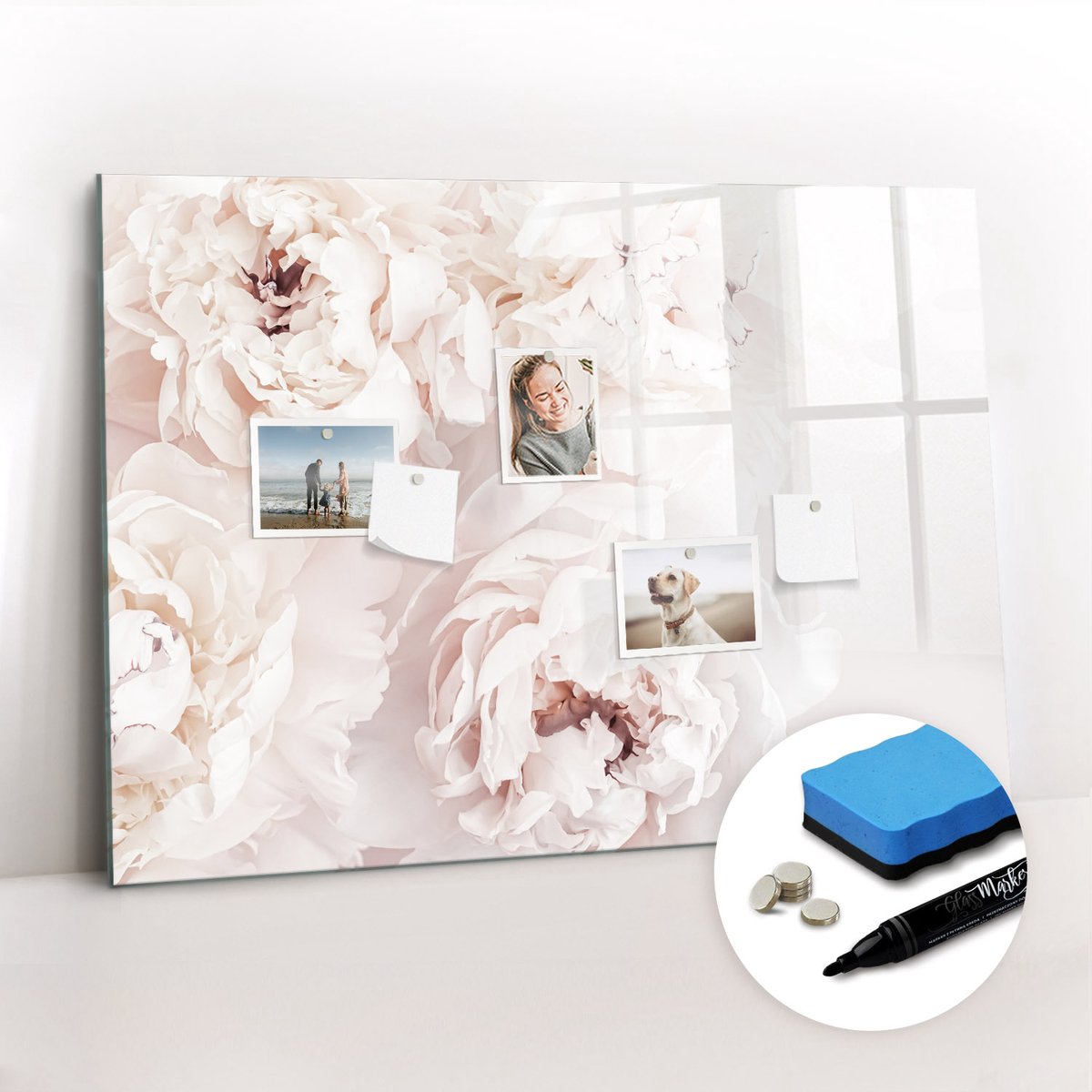 Tulup Whitebord - Pioenrozen - 100 x 70 cm - Roze Magnetisch Memobord - Gratis 5 Sterke Magneten + Whiteboard Marker & Wisser - Industrieel Wandbord - Magnet Board - Ideeënbord Thuiswerkplek