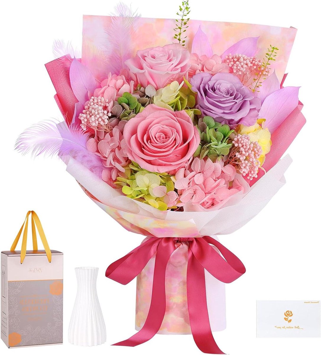 Eeuwige Rozen in Vaas - Gepreserveerde Bloemen - Decoratie en Cadeau - 3 Jaar Houdbaar - 33.5 cm Hoog