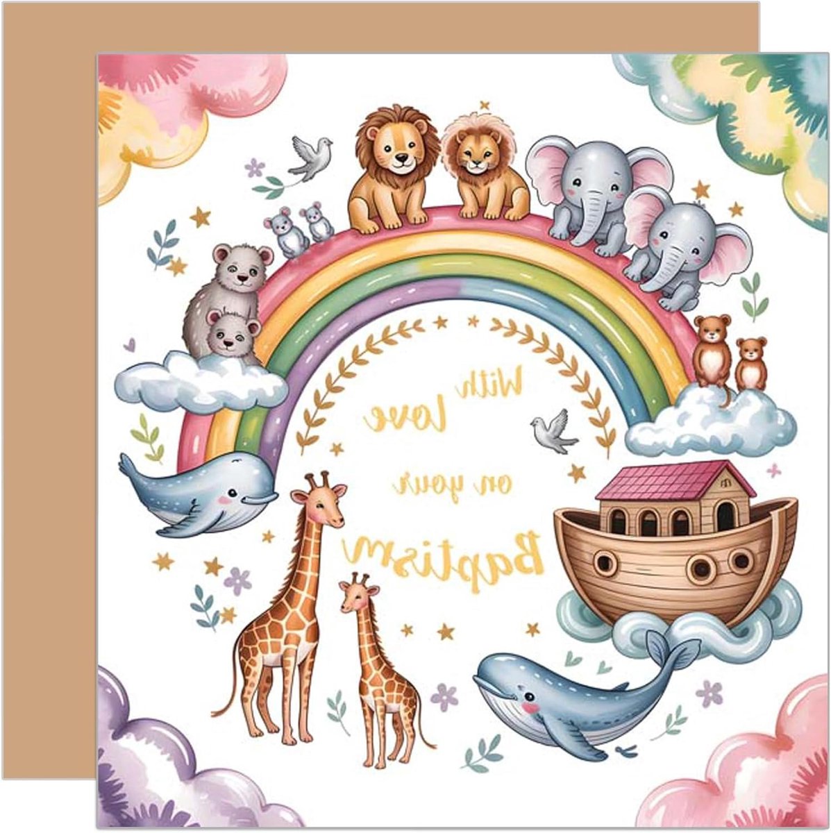 Wenskaart Doop - Geboortekaartje - Geleentheid Vieren - Dubbele Vouwkaart - 14.5 x 14.5 cm - Neutraal