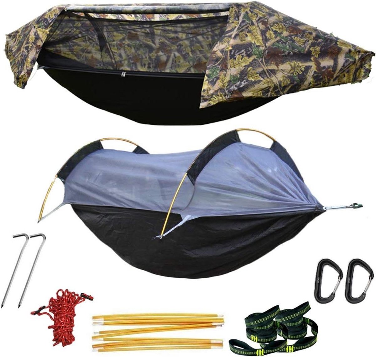 Hangmat met klamboe - Kampeerhangmat tent - Buiten ontspannen - 3-in-1 functie - 270 x 140 cm - Groen