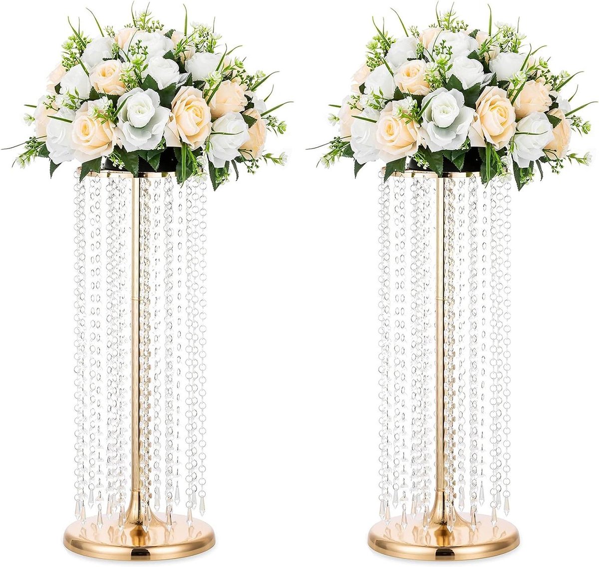 Bloemenstandaard Set - Bruiloft Centerpieces - Feestelijke Decoratie - Met Kristallen - 60 cm Hoog - Goud Rosé
