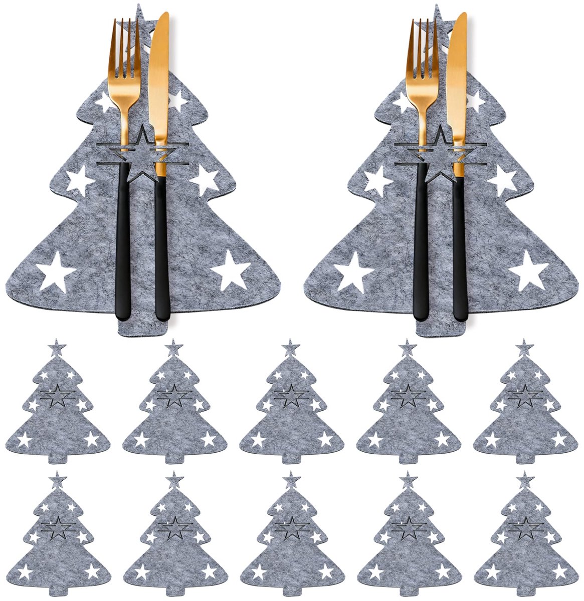 Bestekhouder, 12 stuks bestekhouders van kerstvilt, bestekzak voor kerstboom, bestekhouder voor Kerstmis, mes, vork, lepel, bestekhouder Kerstmis