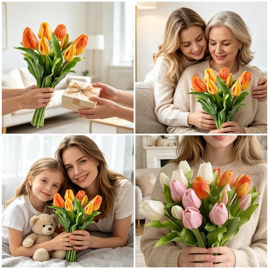 Kunsttulpen, oranje, 7 stuks, kunsttulpen, latex, hoogwaardige kunsttulpen met knoppen/bloemen, tulpen zoals echt voor doe-het-zelf, bruiloftsboeketten, Moederdag, woon-kamer, eettafel — afbeelding 3