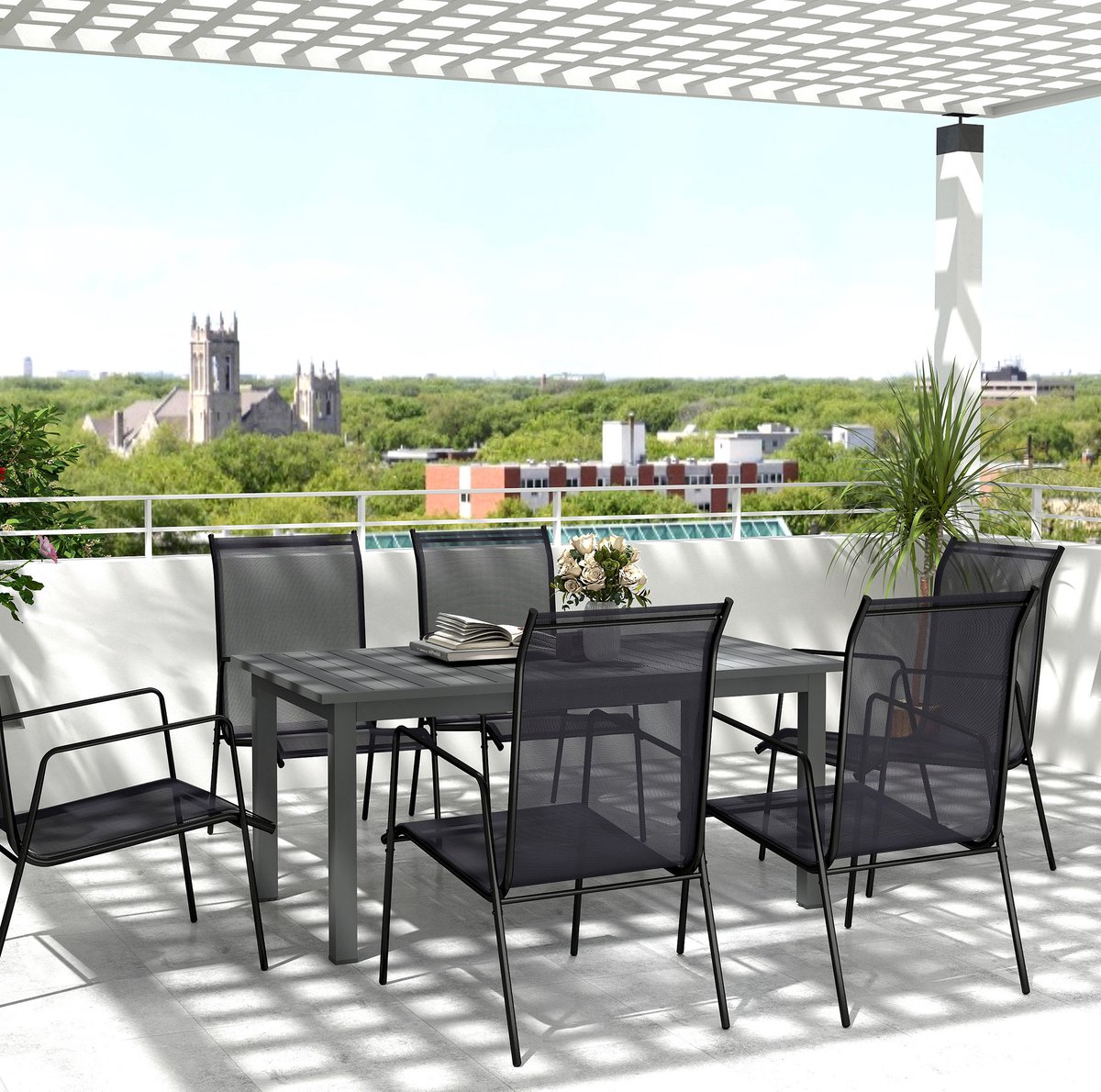 MEUNIQ uitschuifbare tuintafel 160/220x90 cm aluminium eettafel voor 6-8 personen met rechthoekig tafelblad voor tuin, terras en balkon grijs