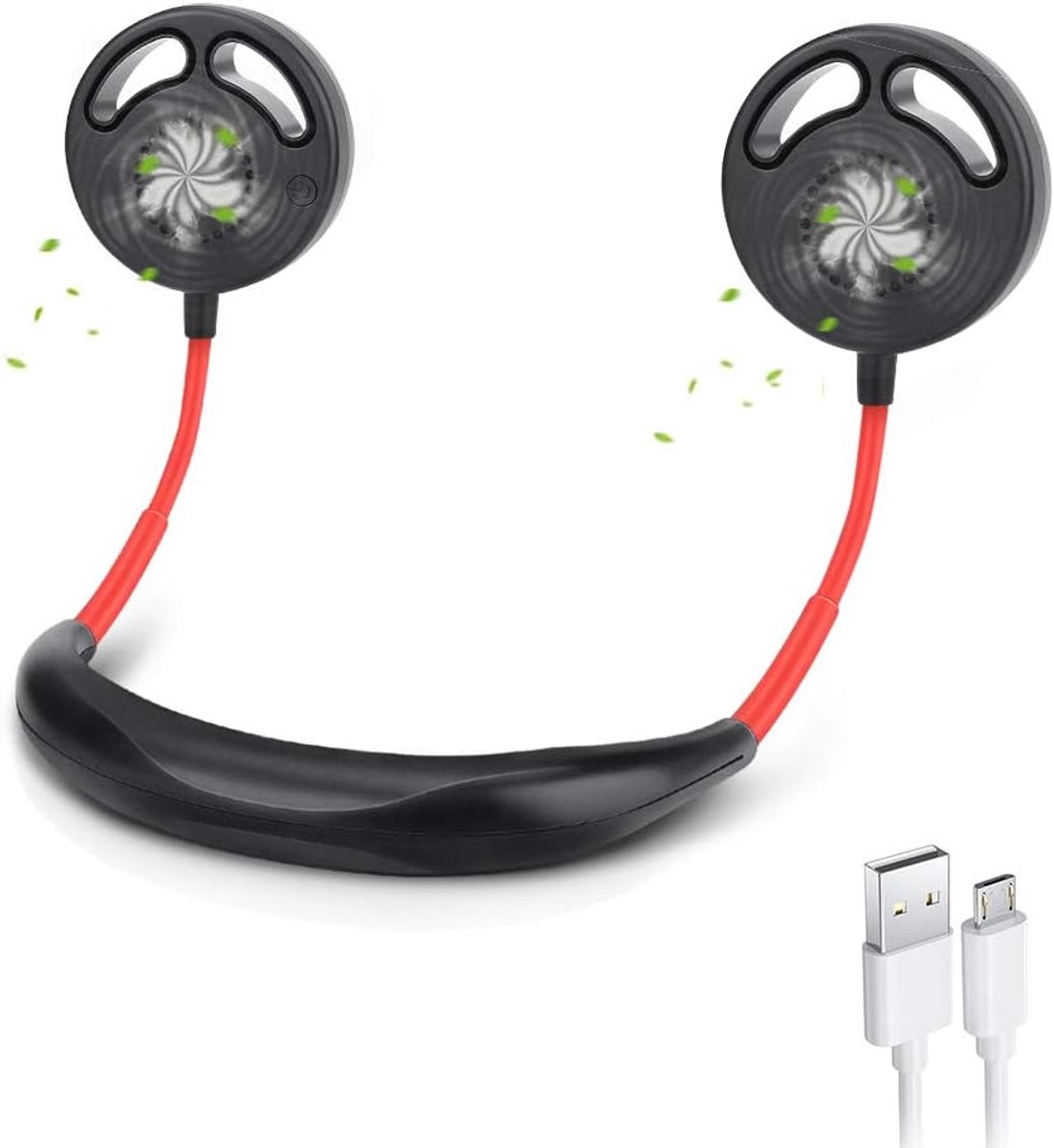 Draagbare USB-ventilator, oplaadbare elektrische ventilator, stille handventilator met 360° rotatie, 3 instelbare snelheden, hangende nekventilator voor zomersporten en kantoor
