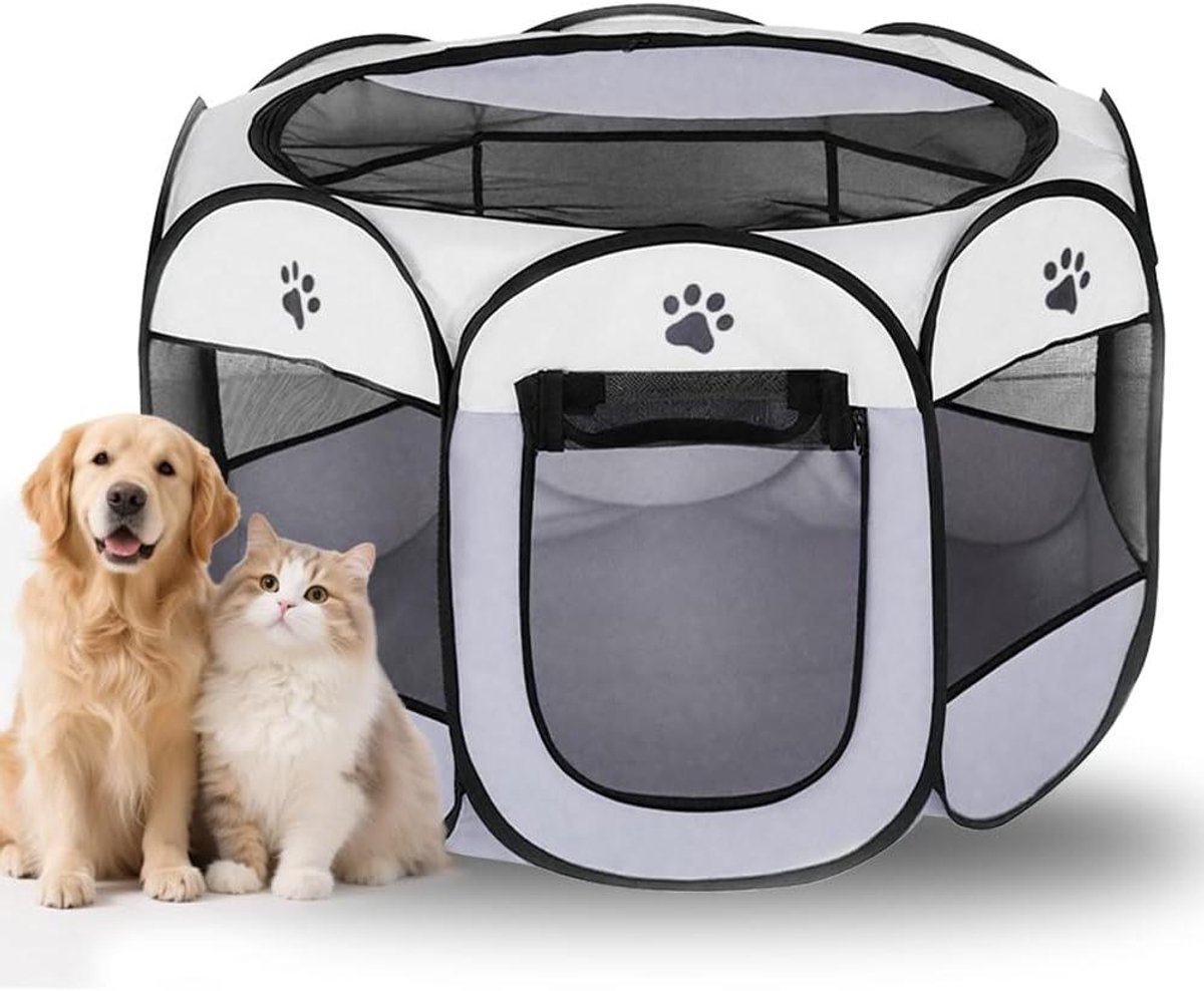 Dierenren Opvouwbaar - Hondenren Puppyren - Veilige Speelruimte - Ademende Netstof - 74 x 74 x 43 cm - Grijze Hondenklauwen