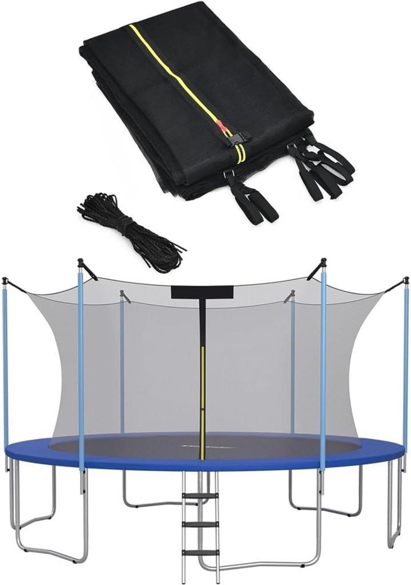Trampoline Vangnet - Veiligheidsnet Trampoline - Veilig Springen - Weerbestendig Ademend Mesh - 12ft - 8 palen - Zwart