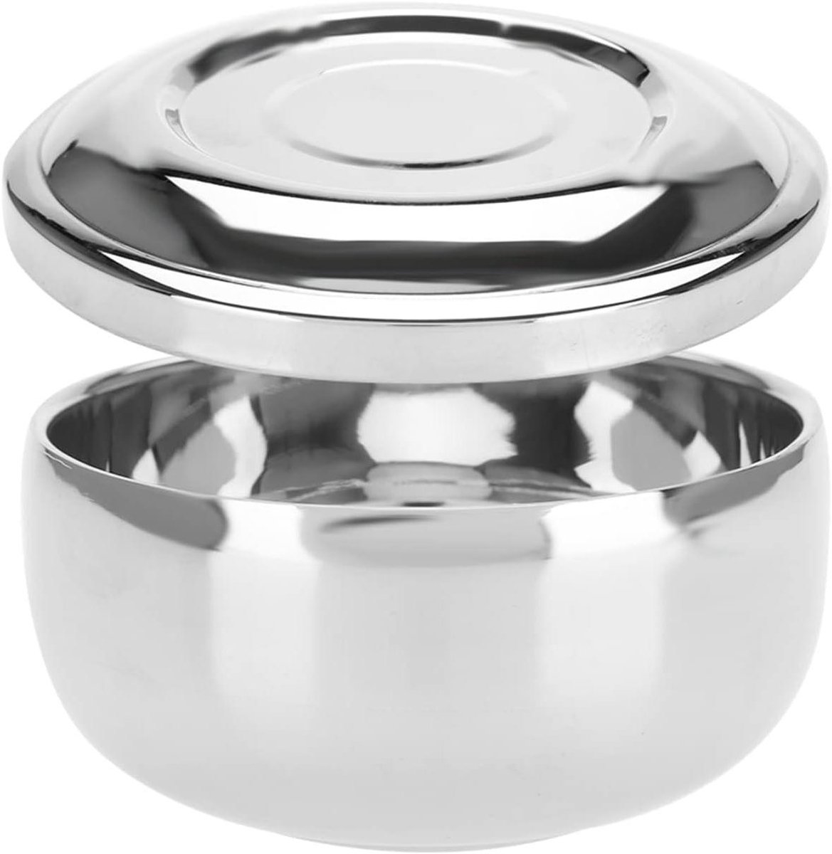 Scheerzeepkom - Scheerschuim kom - Natte scheerbeurt - Met spiegeldeksel - 10.5 cm diameter - Zilver