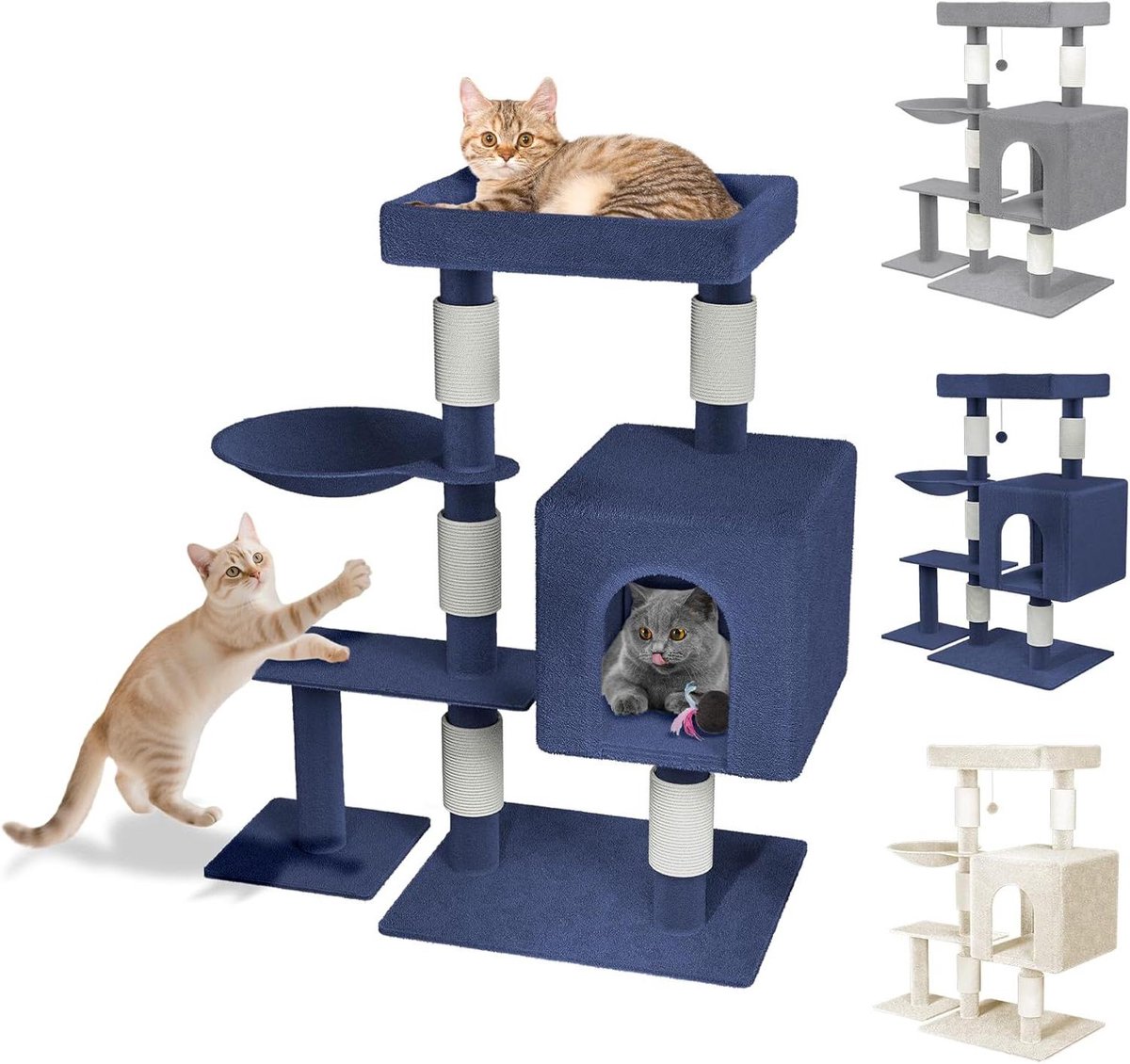 Kattenkrabpaal - Kattenboom Klimboom - Katten Spelen - Stabiele Constructie - 93 cm Hoog - Blauwgrijs
