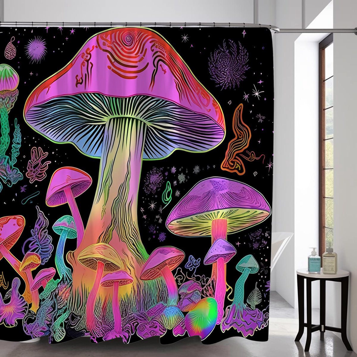 FANGER Boho Mushroom Skull Animal Sun Moon Floral Douchegordijn, Kunst Decor Waterdicht Stof Douchegordijn voor Badkamer Set met Haken