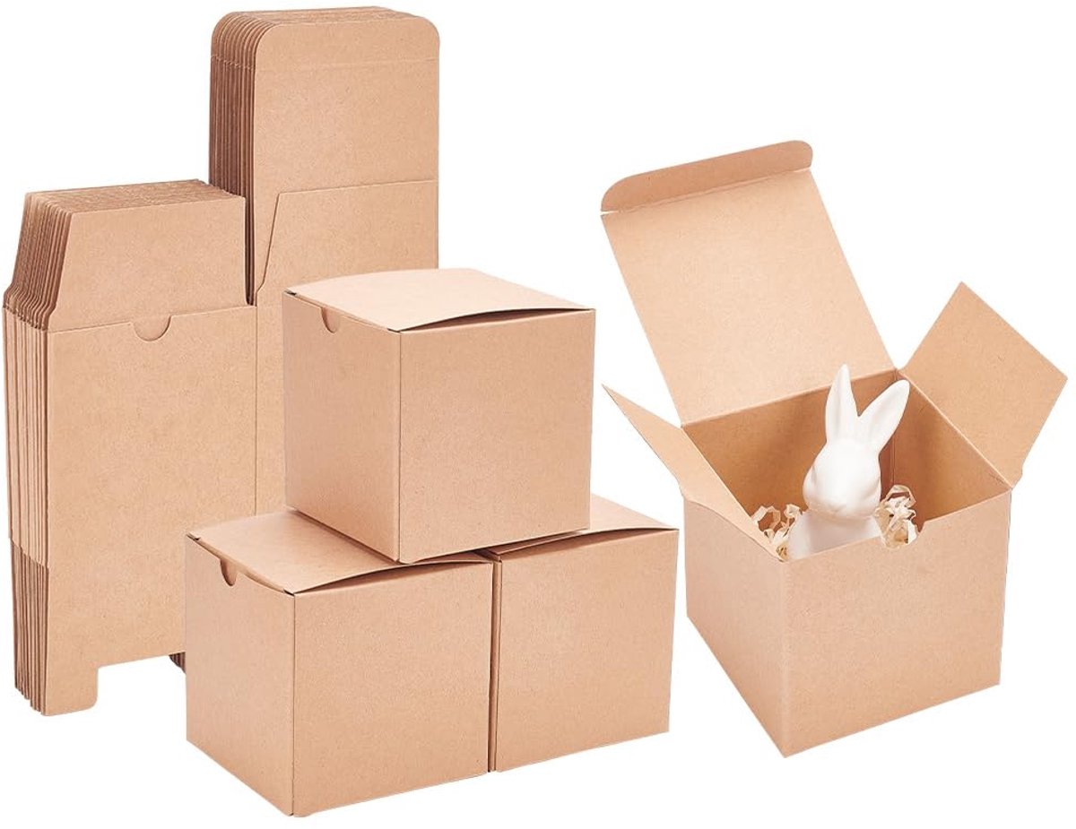 20 stuks dozen van kraftpapier, 8 x 8 x 8 cm, geschenkdozen van karton met deksel, snoepdozen, gebak, verpakkingsdozen voor koekjes, cupcakes, gebak, cadeau, burlywood