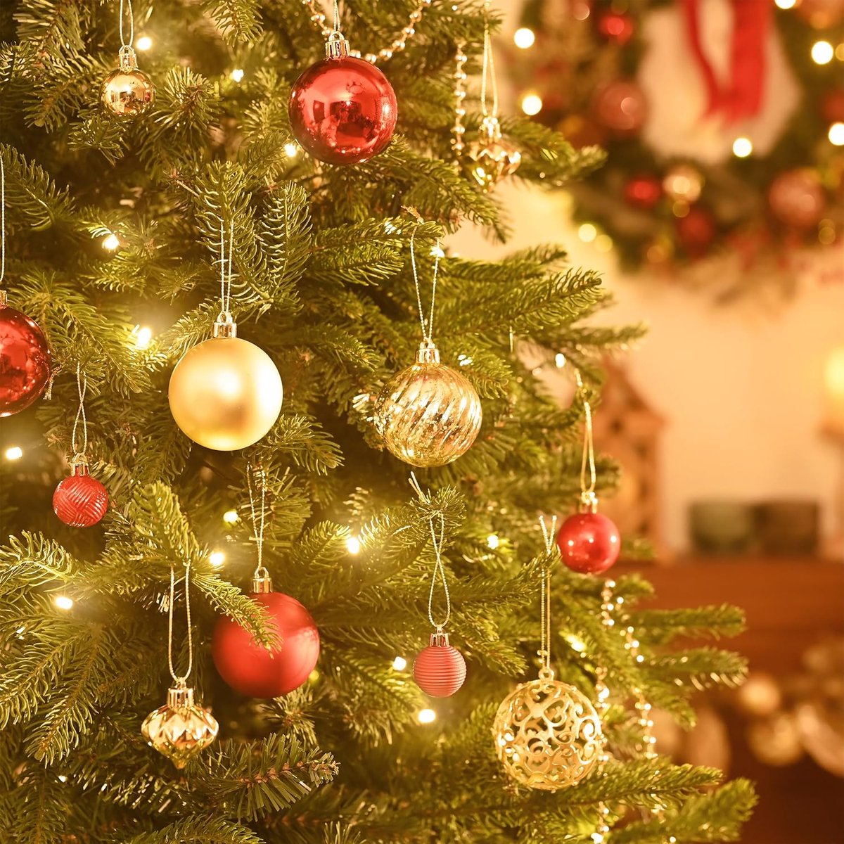 100 Stuks Kerstballen Roodgoud Set - Onbreekbare Kerstboomversiering Ornamenten – foto 3