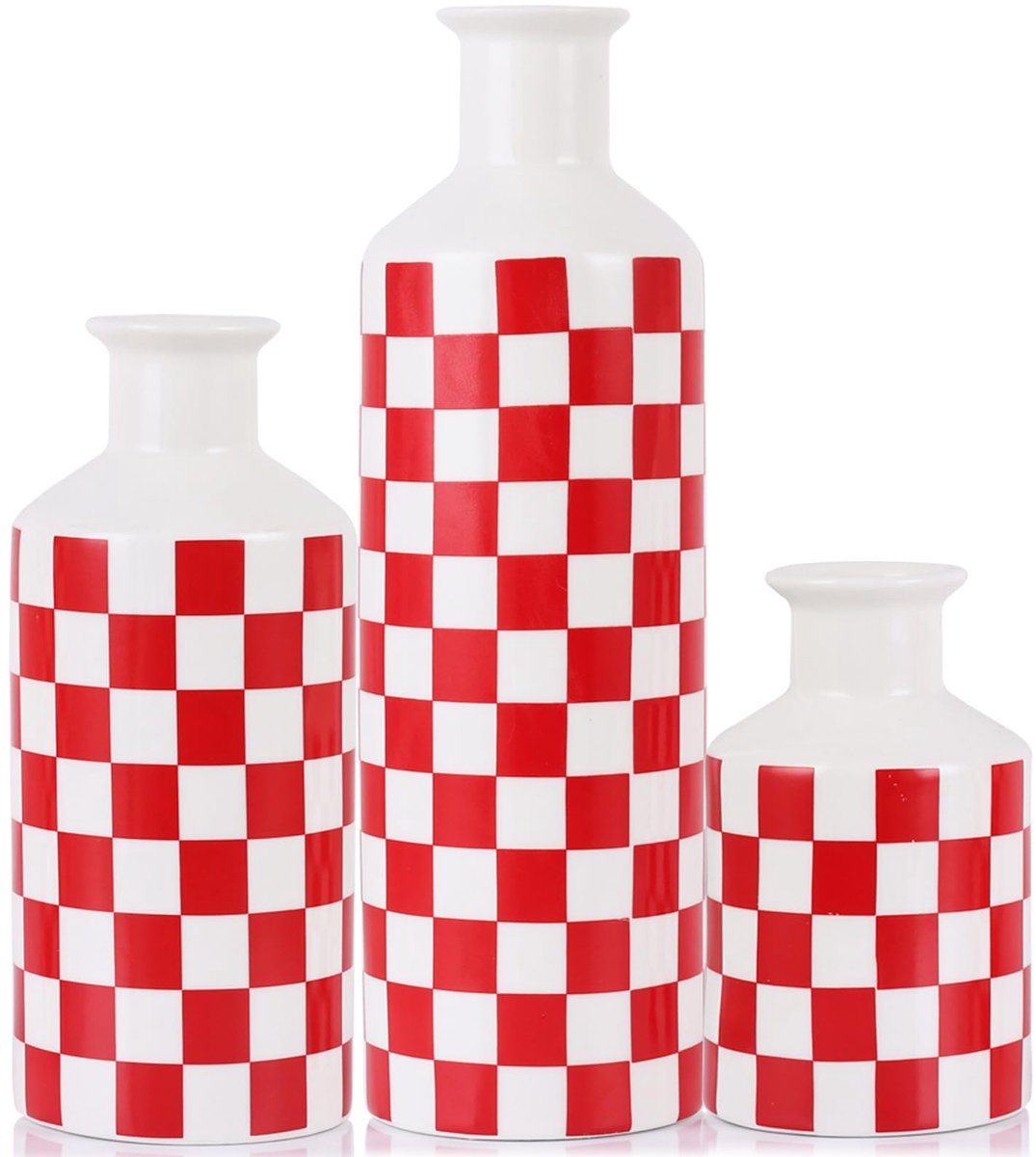 Vaas, set van 3, zwart-wit porseleinen accentvazen met verschillende hoogtes, moderne minimalistische woondecoratie voor woonkamer, plank, tafel, boerderijstijl cadeau