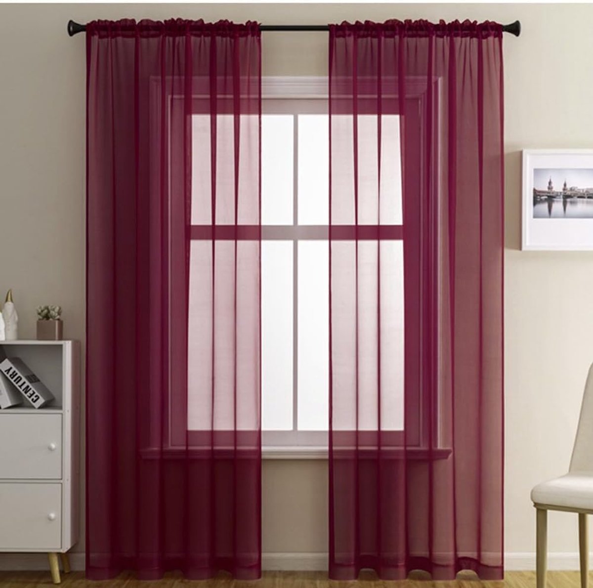 Set van 2 transparante gordijnen voor woonkamer, semi-transparante gordijnen voor woonkamer, moderne vitrage, voile gordijn met ogen, decoratief gordijn voor ramen, slaapkamer, balkondeur, 100 x 270
