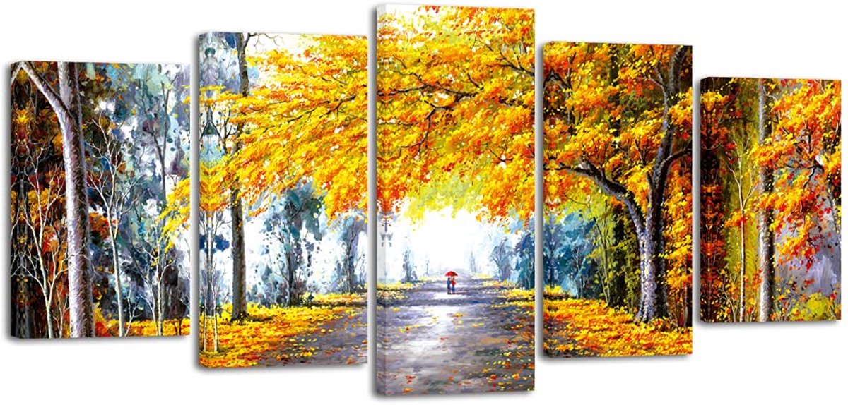 Art - herfst liefde moderne giclée-kunstdruk op canvas, kunstwerk uit 5 canvas, abstract, landschapsschilderij, olieschilderij, replica, foto op canvas gedrukt, voor kantoor, 5-delig Set, P5RLS0