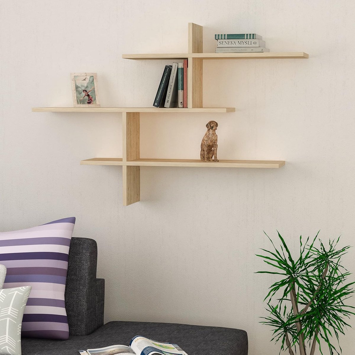 PICUS Wandplank met 3 Niveaus – Moderne Houten Opbergrek – Eenvoudige Montage – 123 x 81 x 22 cm – Eikenkleur