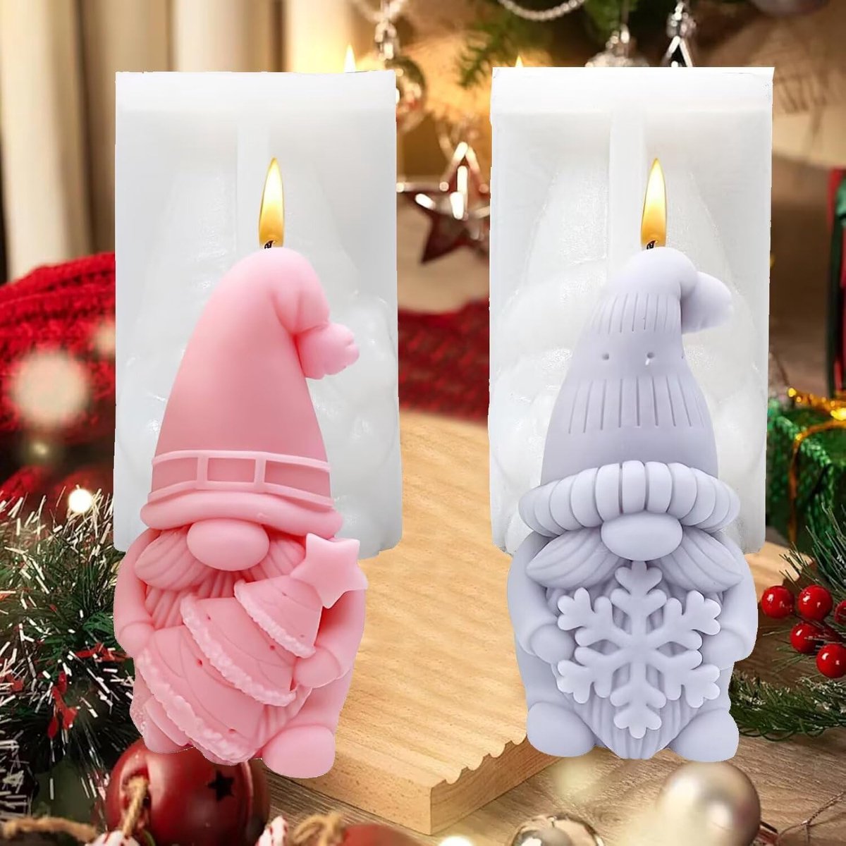 2 stuks siliconen vormen voor kaarsen, kerstkabouters om te gieten, siliconen vormen voor kaarsen, handgemaakte zeep, doe-het-zelf