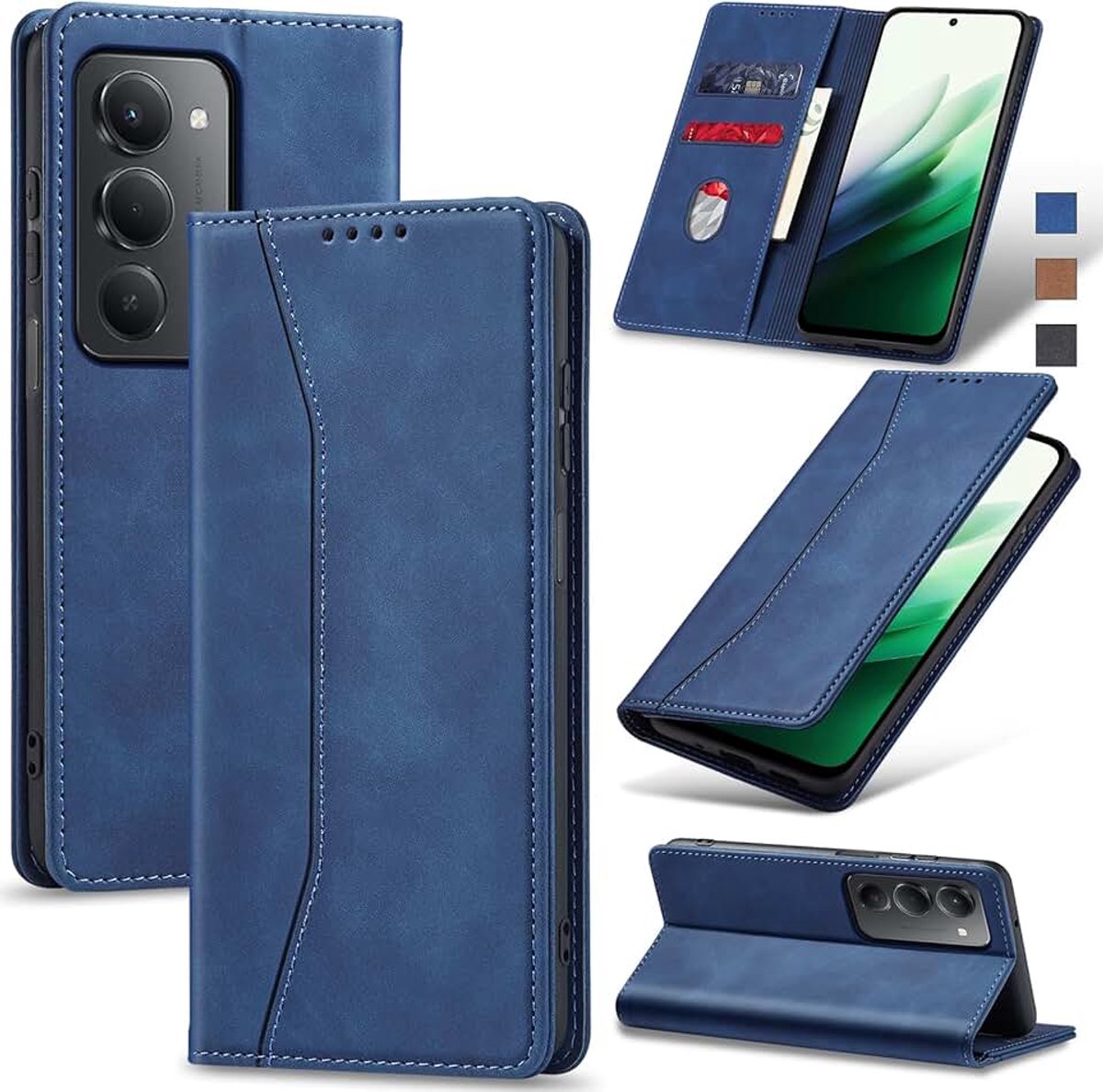 Hoesje voor Xiaomi Redmi 15 Hoes Book case, Premium Lederen Flip Wallet Telefoon Case [Kickstand]Hoogwaardige cover mobiele telefoon case geval beschermhoes (Blauw)