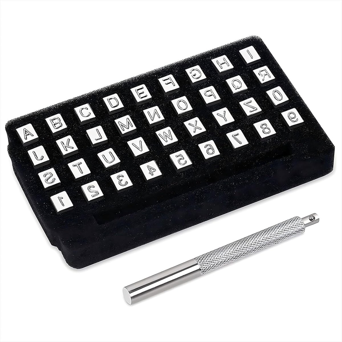 37-delige lederstempelset, cijfers 0-9 en alfabet A-Z, metalen punceerstempels voor lederwerk, doe-het-zelf gereedschap voor letterreliëf en patroon, handgemaakt leergereedschap, 6,5 mm