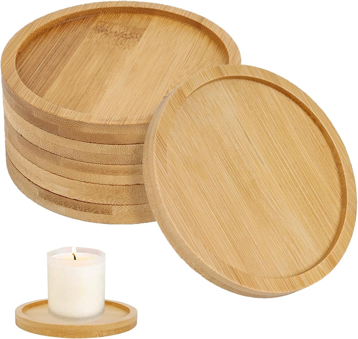 6 stuks houten kaarsenonderzetters voor stompkaarsen, Ø 8,5 cm, ronde kaarsborden voor doopkaarsen, houten kandelaar voor bruiloft, huis, doop, communie, kaarsen, tuindecoratie