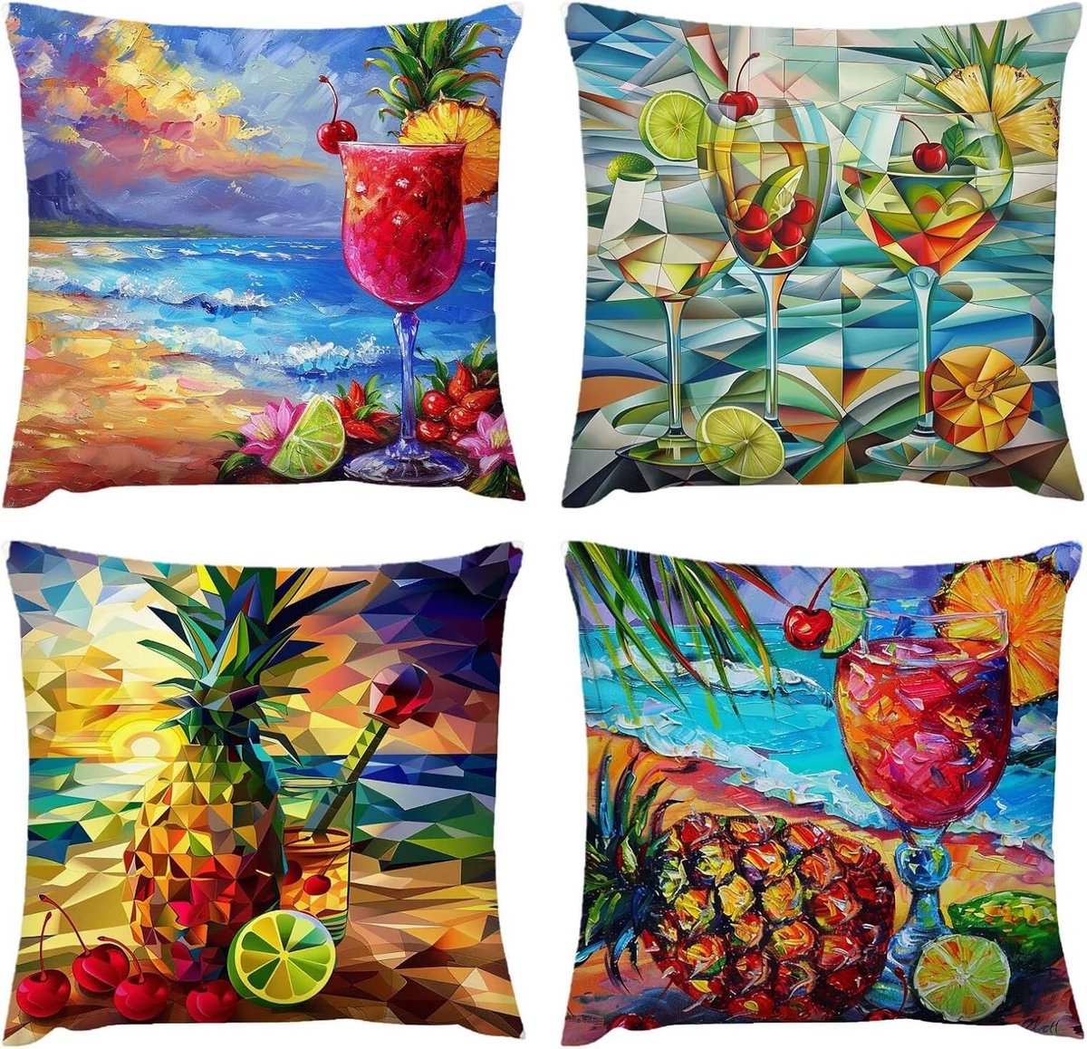 Waterdichte kussensloop, 4 stuks, 50 x 50 cm, outdoor kussen, strand, vintage, 20 x 20 cm, weerbestendig, sierkussen, kussenovertrek, decoratie voor kussen bed/bank, stof, zacht, ademend