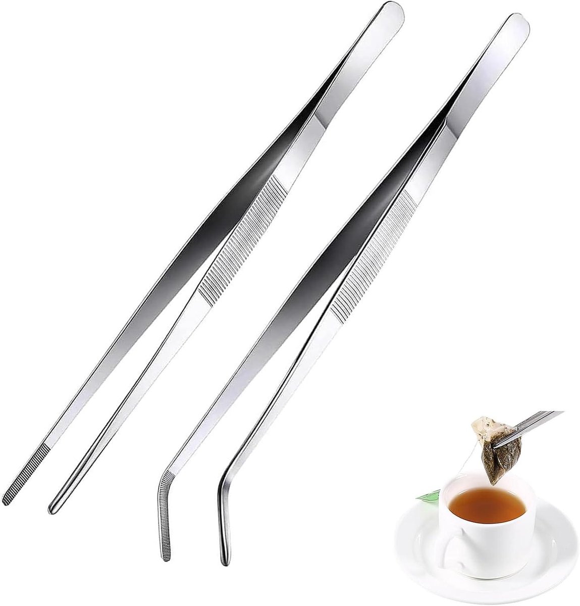 Pincet Set - Lange Pincetten - Precisiewerk - Roestvrij Staal - 25 cm - Zilver